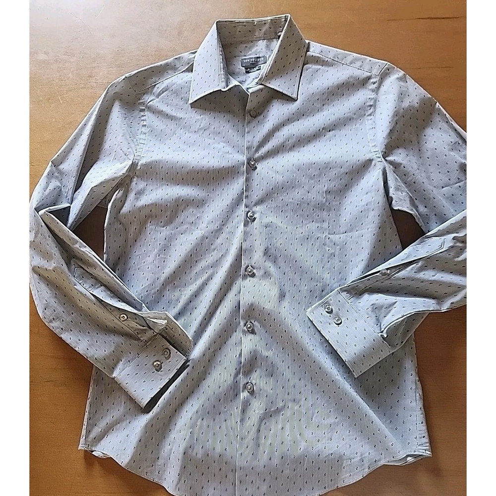 Van Heusen Flex Button Down Shirt Mens M Blue Striped Long Sleeve Slim Fit